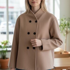 Commense Classic Tan Double-Breasted Pea Coat